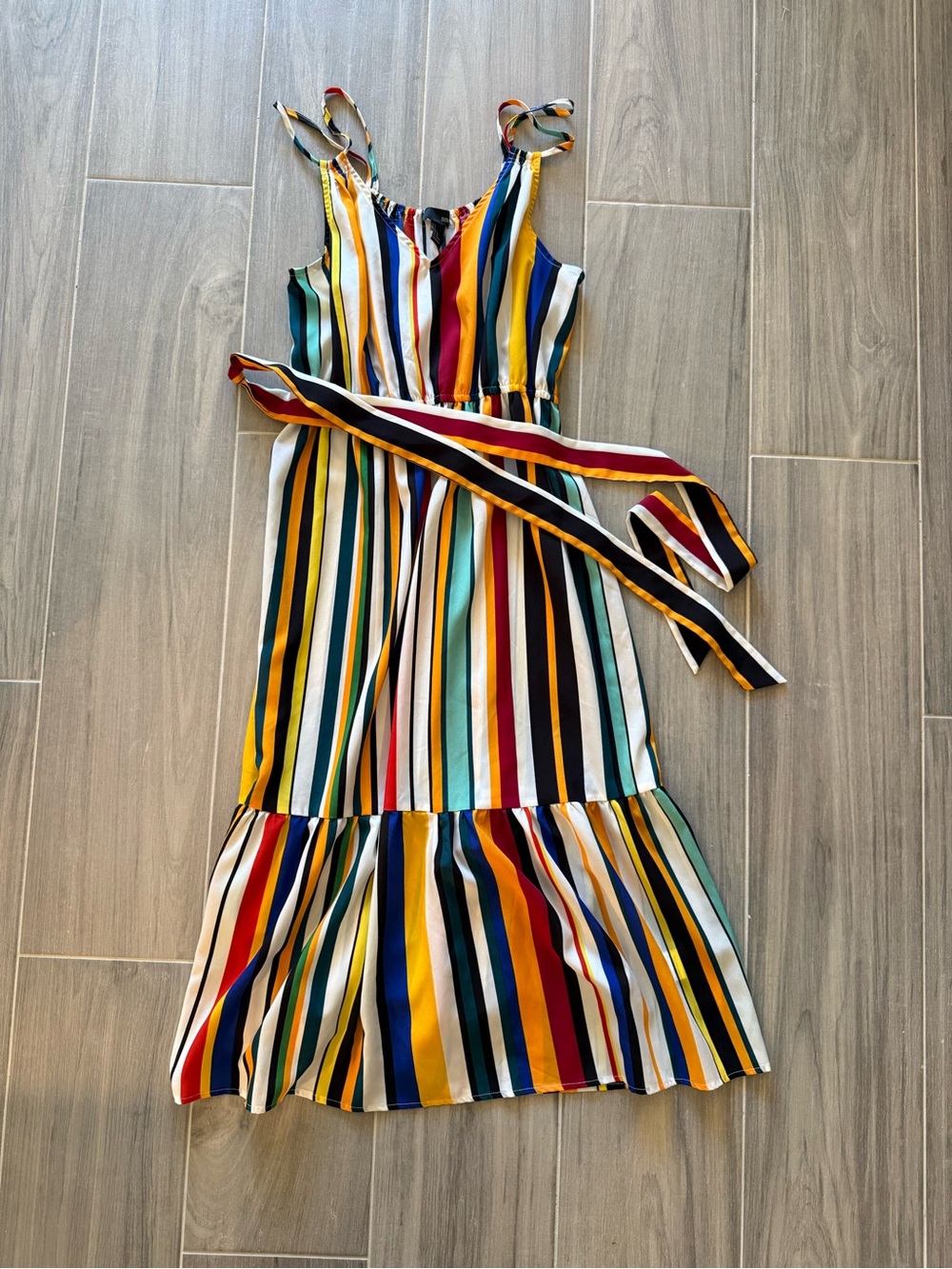 Multicolor Vertical Stripe Dress with Tie Straps